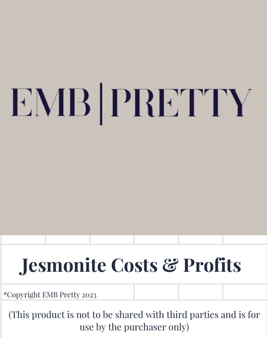 Jesmonite costs & profits spreadsheet - EMB Pretty