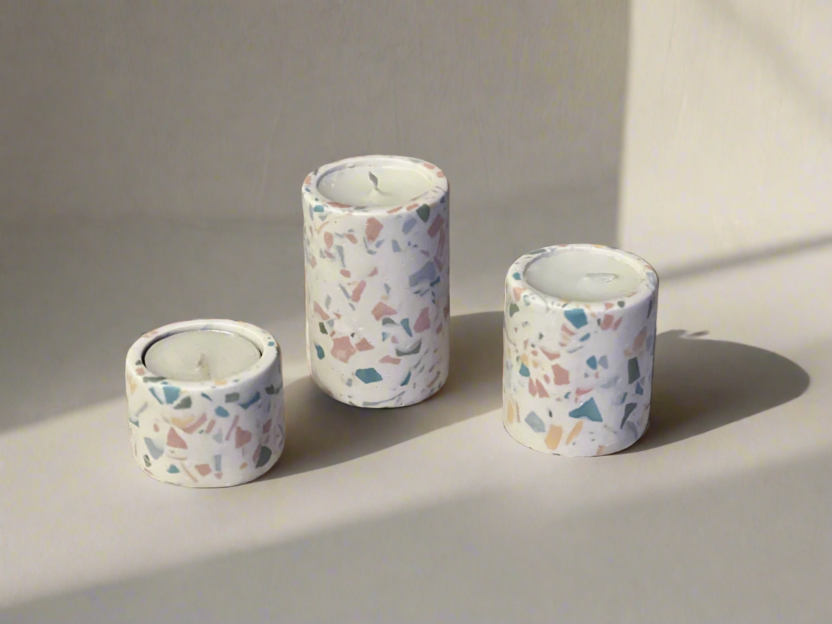 Terrazzo tea light holder set